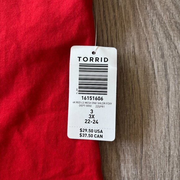 NWT Torrid Foxy One Shoulder Mesh Sleeve Red Top Size 3X - Picture 3 of 11